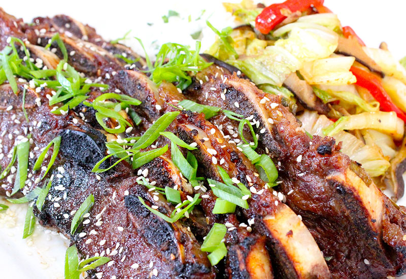 Korean Style Ribs with Stir Fry Veggies and Cilantro-Lime Rice