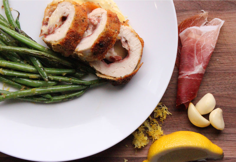 Chicken Cordon Bleu with Lemon Garlic Green Beans