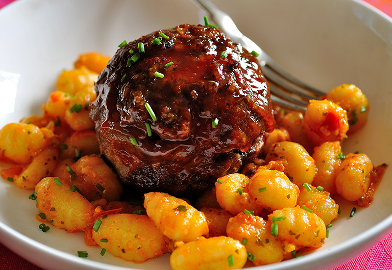 Glazed Mini Meatloaf with Gnocchi alla Sorrentina