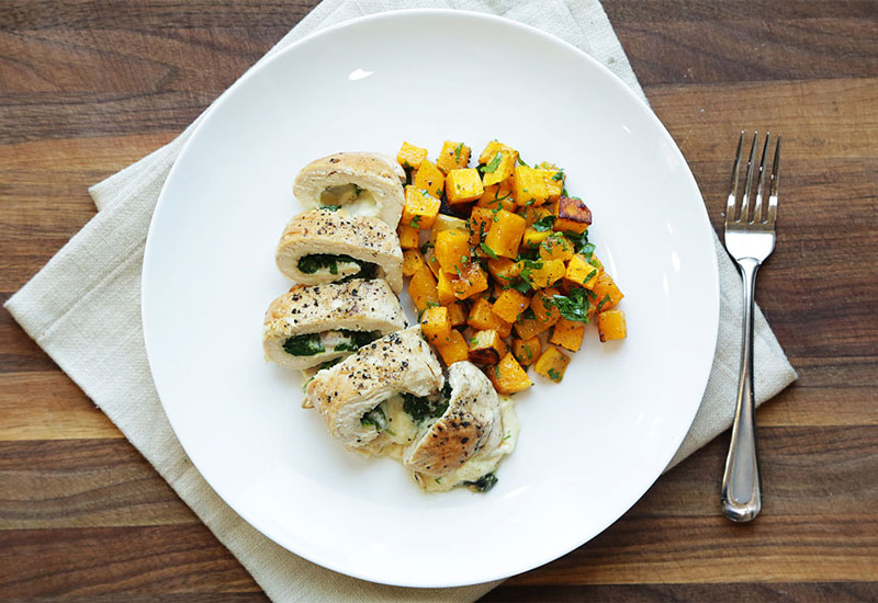 Stuffed Chicken with Butternut Squash