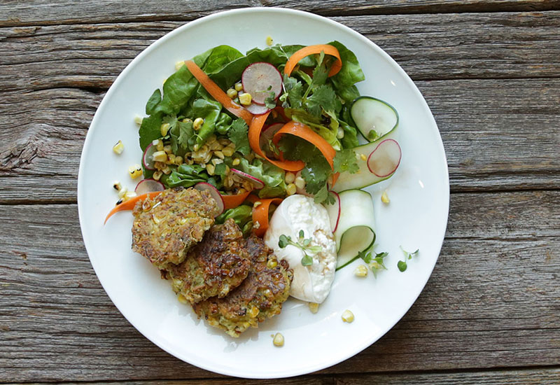 Zucchini Corn Fritter and Salad