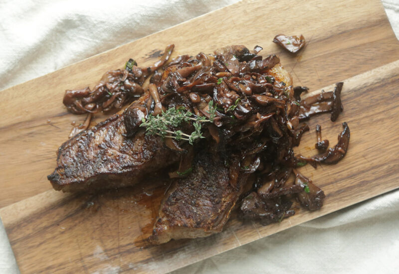 Grilled Strip Steak with Sauteed Mushrooms