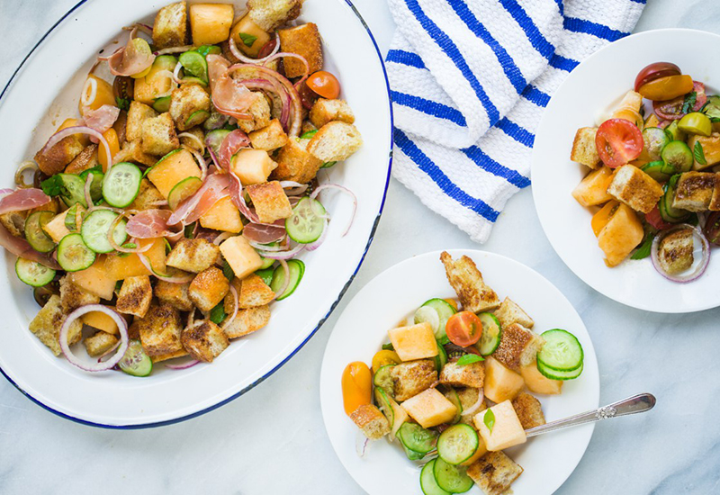 Kiss Melon and Prosciutto Panzanella Salad