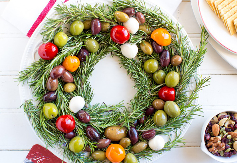 Olive, Cheese and Rosemary Wreath with Smoked Salmon Baguettes