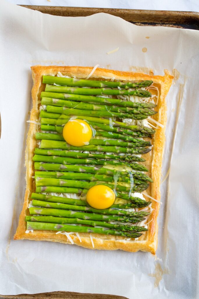 Asparagus Goat Cheese Tart with Eggs, Uncooked