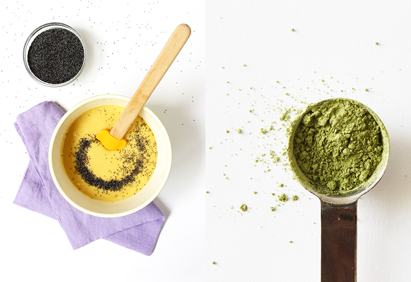 Poppy Seed Cake and Matcha Tea Cakes