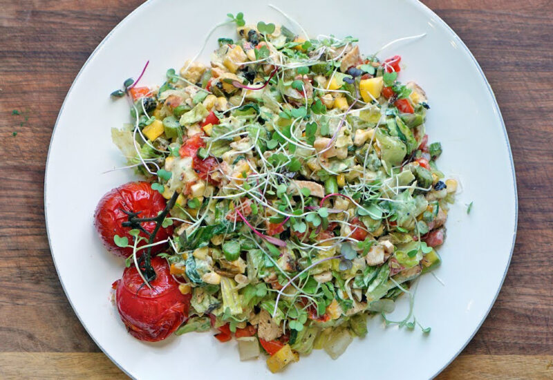 Grilled Chopped Chicken Salad with Avocado Lime Dressing