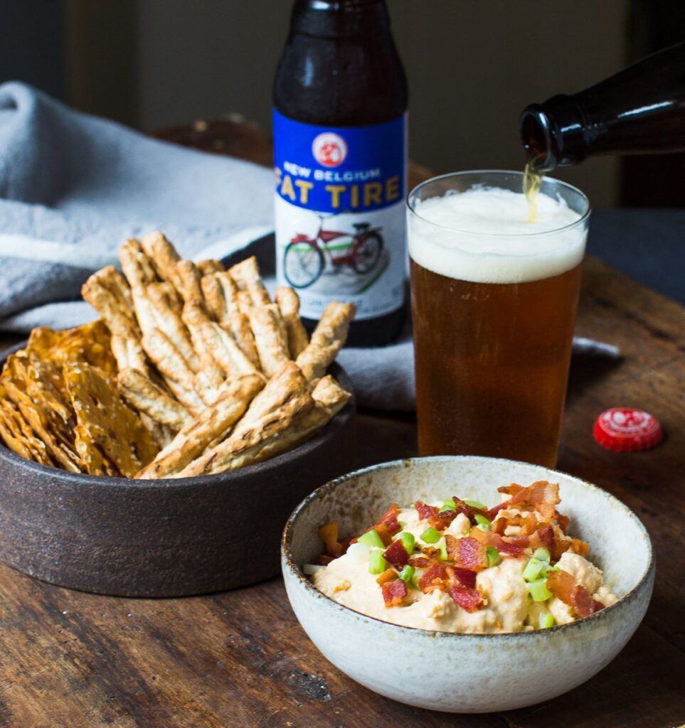 Cheese Dip and Glass of Beer