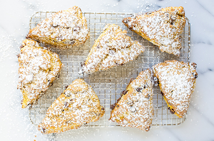 Pumpkin Chocolate Chip Scones with Powdered Sugar