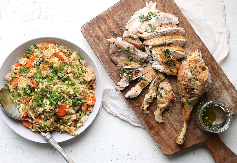 Herb Roasted Spatchcock Turkey and Turkey Fried Rice