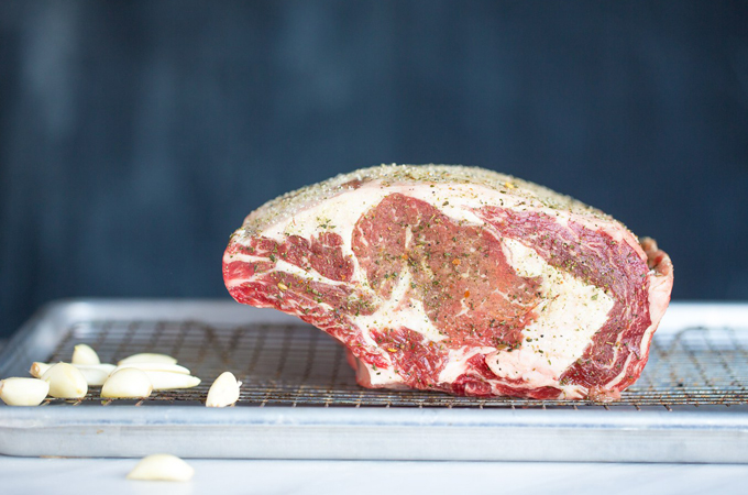 Raw Prime Rib with Garlic Cloves