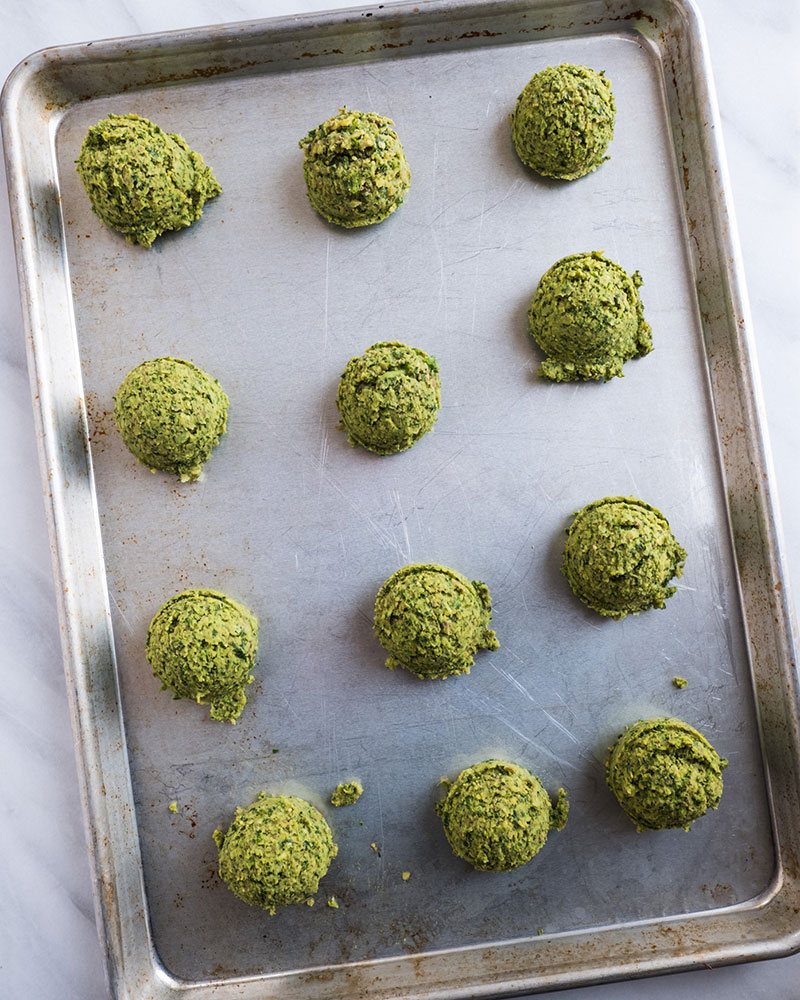 Balls of Falafel on a pan