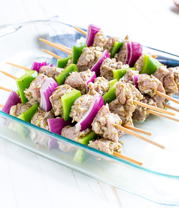 Greek-Style Pork Kebabs Raw