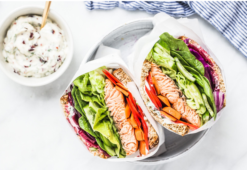 Rainbow Veggie Salmon Sandwich