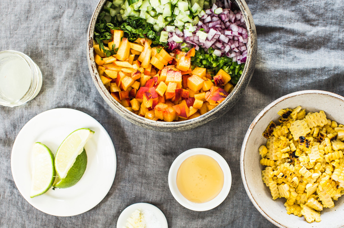 Peach Salsa ingredients in bowl