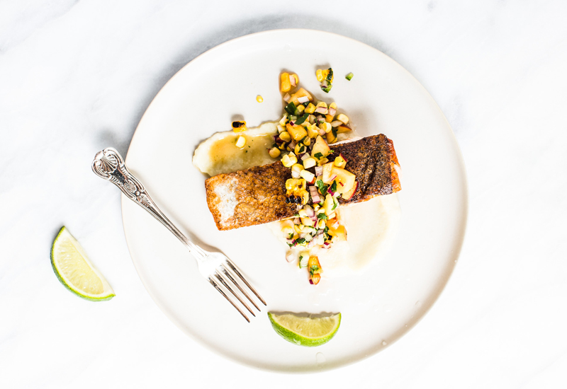 Pan-Seared Salmon with Peach and Corn Salsa