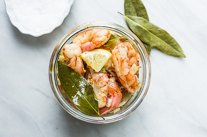 Pickled Shrimp in Jar, Overhead Shot