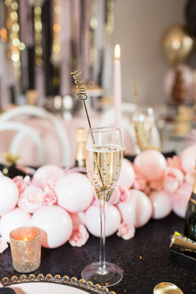 Champagne in glass at New Year's Eve party