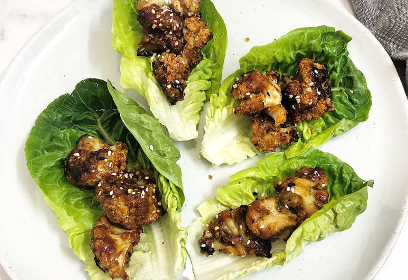 Crispy Sesame Cauliflower Lettuce Wraps