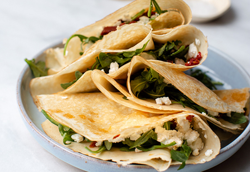 Goat Cheese Arugula and Sun-Dried Tomato Crepes