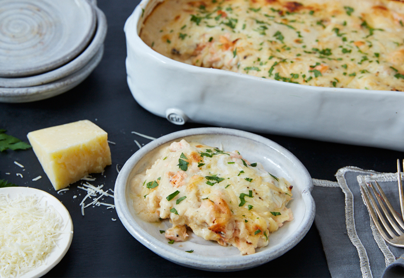 Lasagna Béchamel with Cedar Smoked Salmon