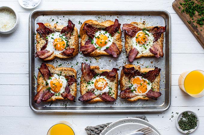 Cooked Egg in a Hole on Baking Tray