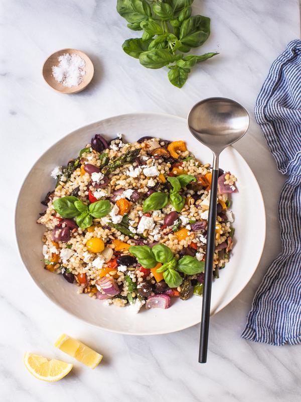 Roasted Vegetable Israeli Salad in a bowl