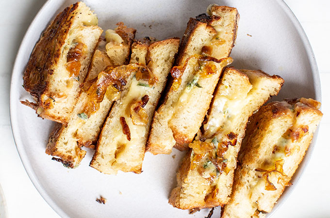 Grown Up Grilled Cheese Sliced on Plate