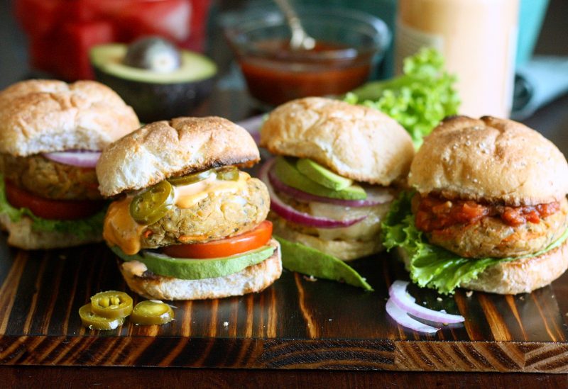 Weeknight Southwest Chickpea Burger Bar with Toppings