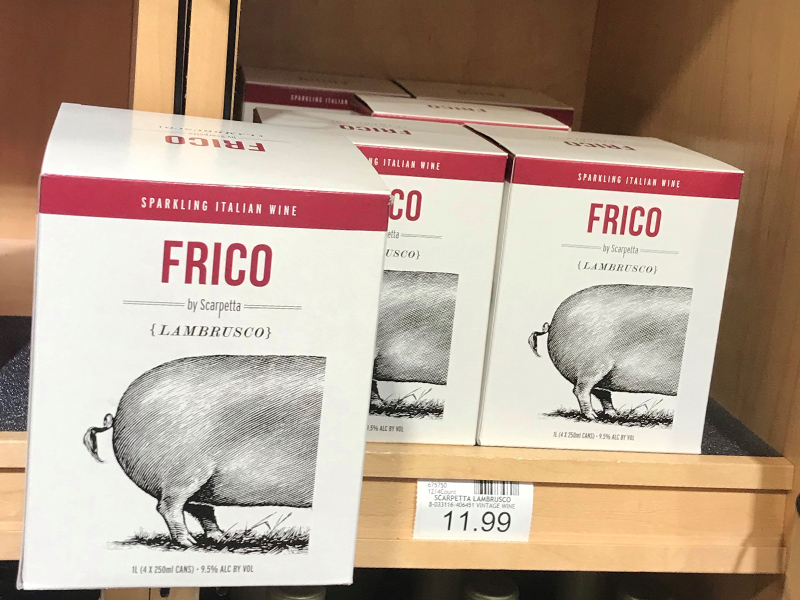 Box of Frico sparkling Italian wine.