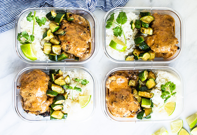 Spicy Coconut Grilled Chicken Thighs with White Rice