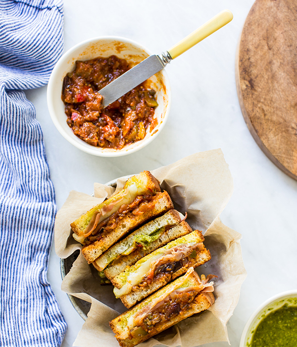 Capontata Grilled Cheese on a Plate