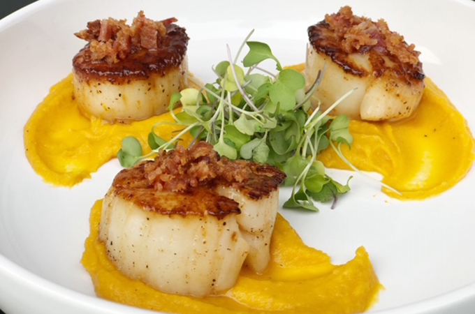 Pan-Seared Scallops on a Sweet Potato Puree