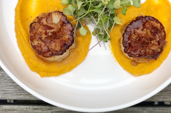 Pan-Seared Scallops on a Sweet Potato Purree