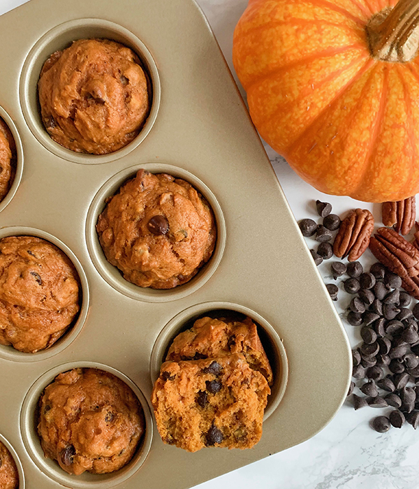 Pumpkin Dark Chocolate Pecan Muffins