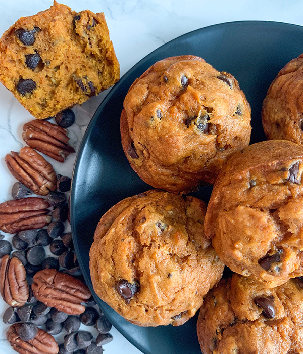 Pumpkin Dark Chocolate Pecan Muffins