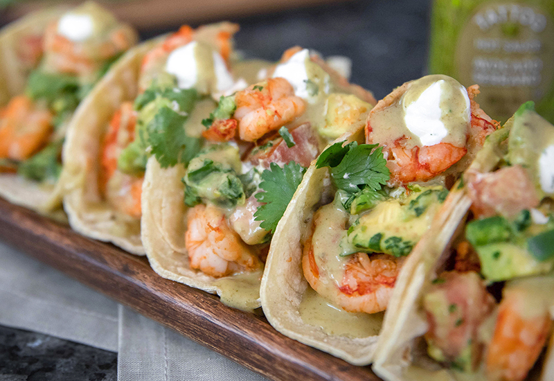 Avocado Serrano Spicy Shrimp Tacos