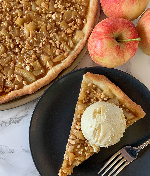 Fall Taffy Apple Dessert Pizza Slice with Ice Cream