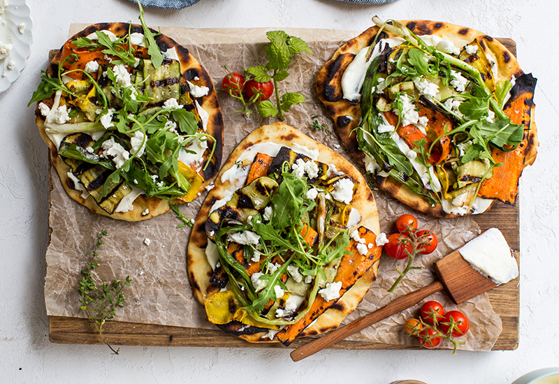 Naan Pizza with Grilled Autumn Vegetables