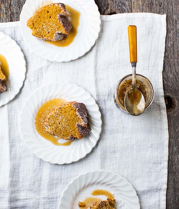 Butternut Squash Brown Butter Bundt Cake with Bourbon Caramel Sauce