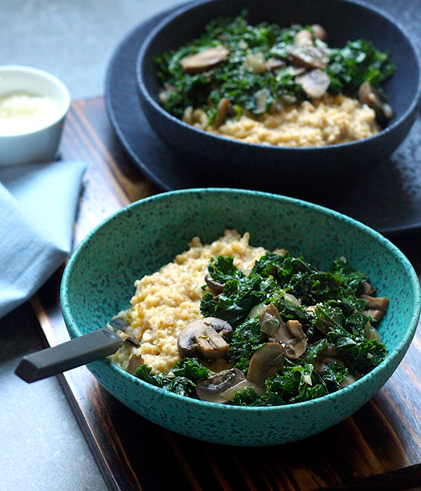 Steel Cut Oat Risotto Mushrooms Kale