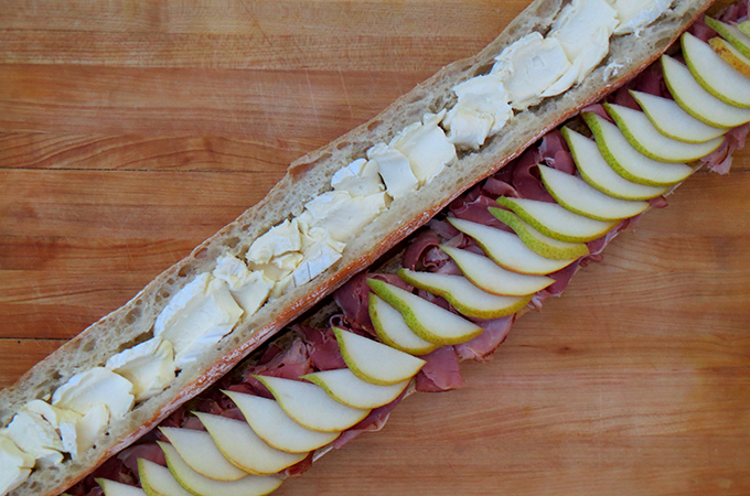 Shaved Ham and Pear Sandwich with Brie Cheese Open Faced