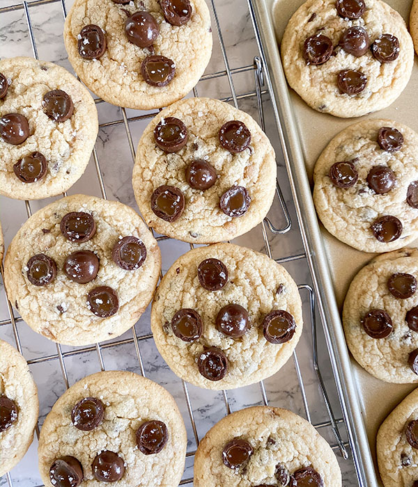 Chocolate Sea Salt and Toffee Cookies on Cooking Rack