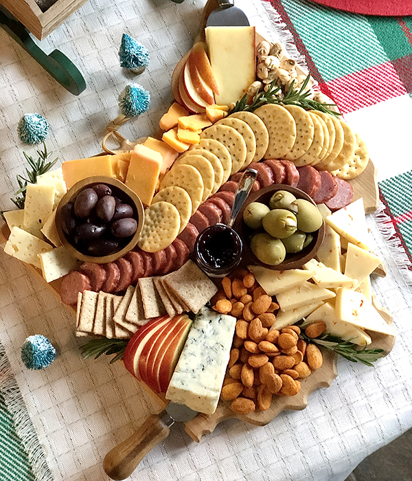 Local Cheese Board Final Display with Holiday Decor