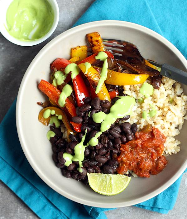 Adobo Black Bean Fajita Bowl with Avocado Yogurt