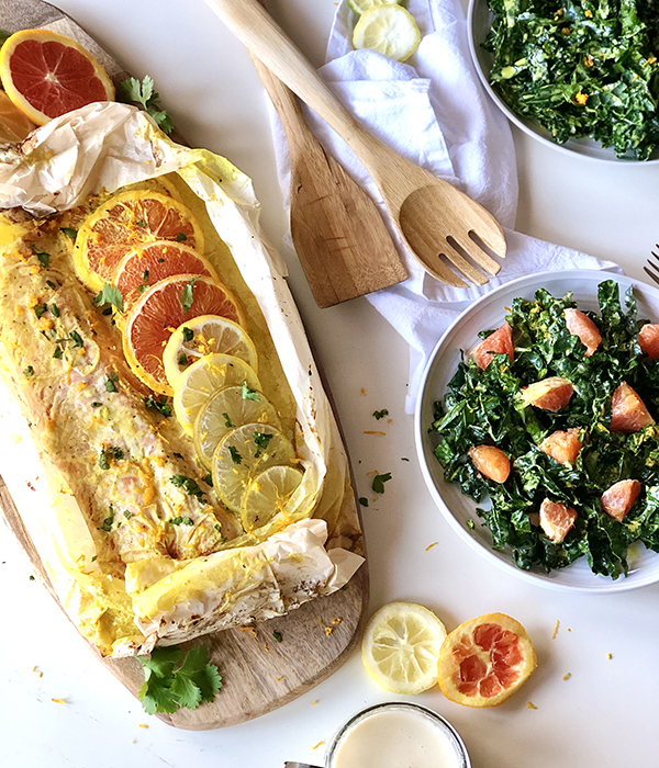 Moroccan Citrus Salmon with Kale Salad