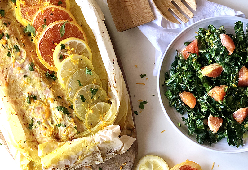 Moroccan Citrus Salmon and Kale Salad