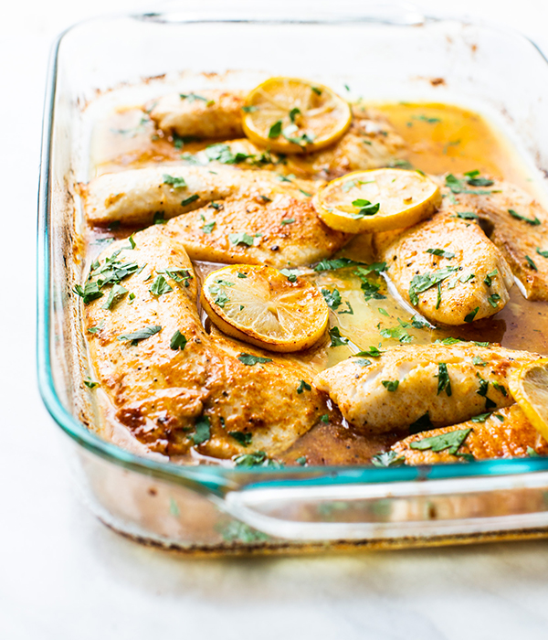 Garlic Lemon Butter Tilapia in Baking Pan
