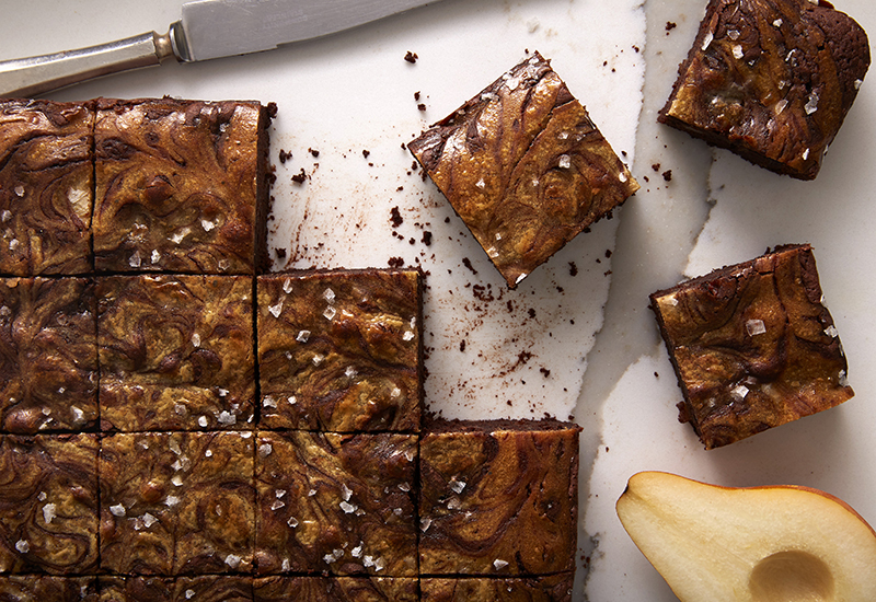 Pear Tahini Swirl Brownies