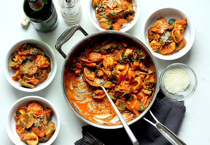 Tortelloni with Tomato Spinach Cream Sauce